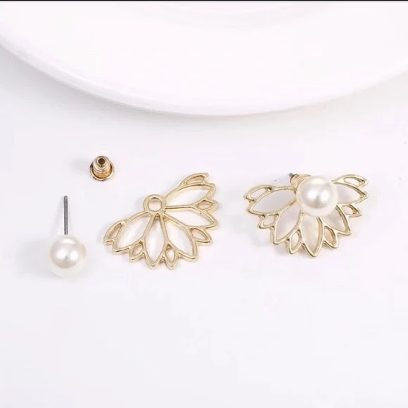 Multi-Wear Pearl Ball Lotus Earrings in Silver - Picture 2 of 5